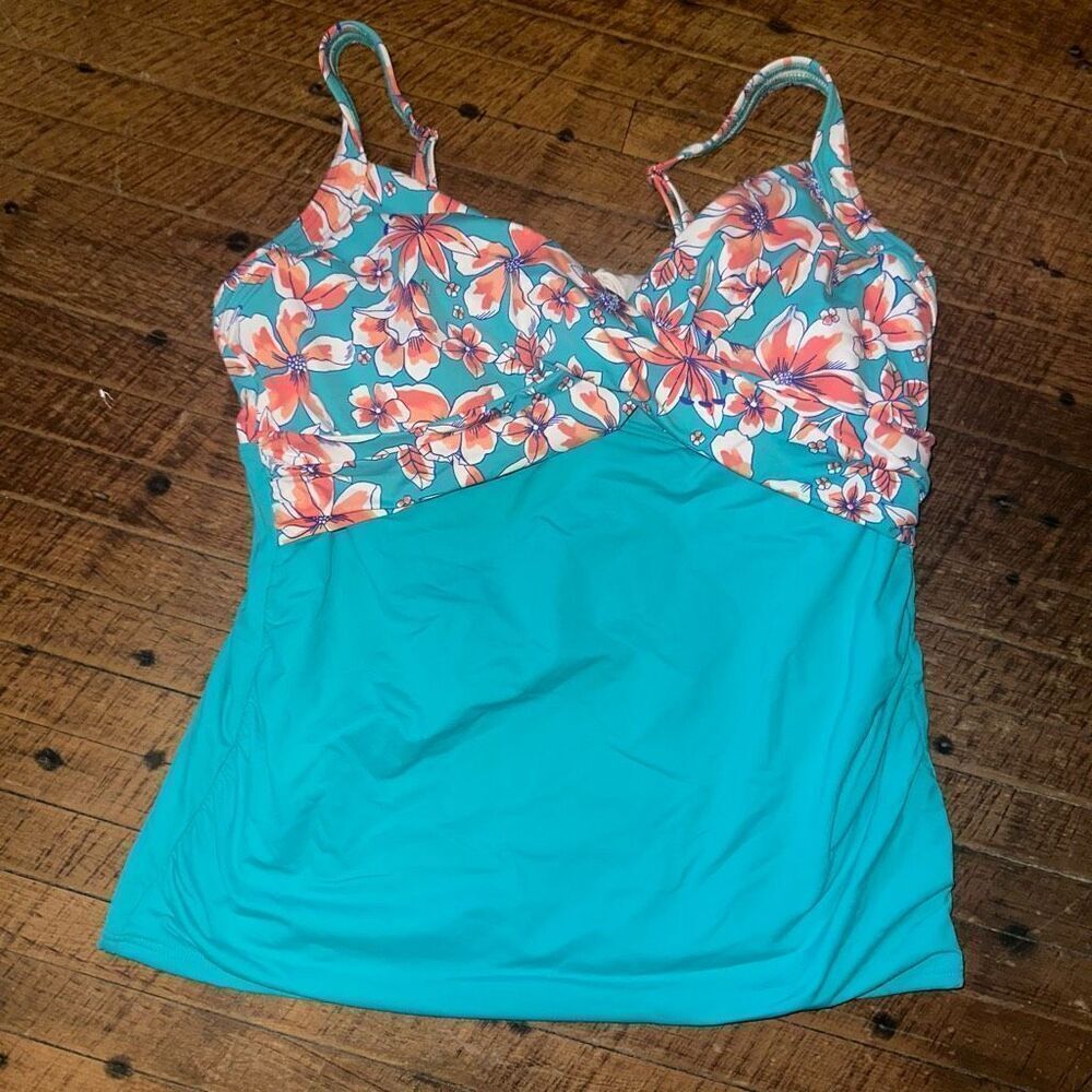 Lands End tropical floral 14P vacationcore tankini top